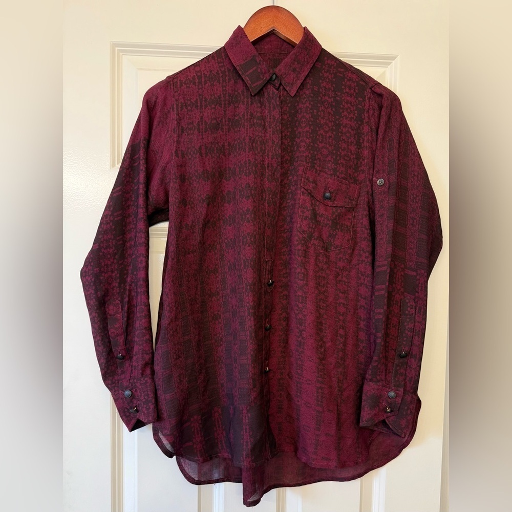 Rag & Bone Button up Blouse Maroon and Black Pattern Size 0